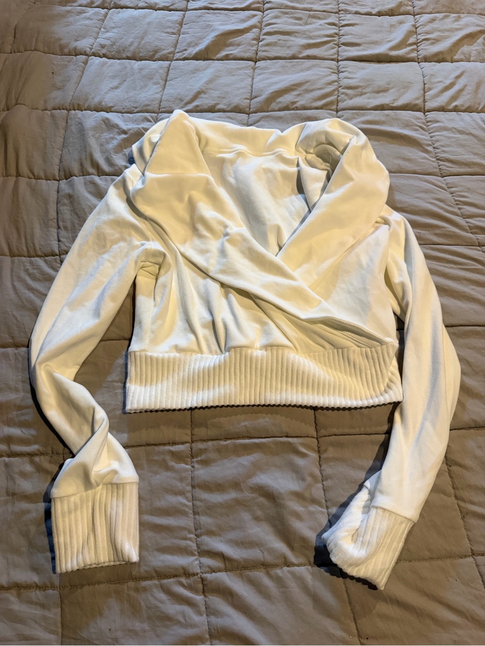 SHEIN Cream Wrap-Front Cropped Cowl Sweater